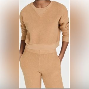 MONROW Burgundy Teddy Fleece Cropped Sweatshirt